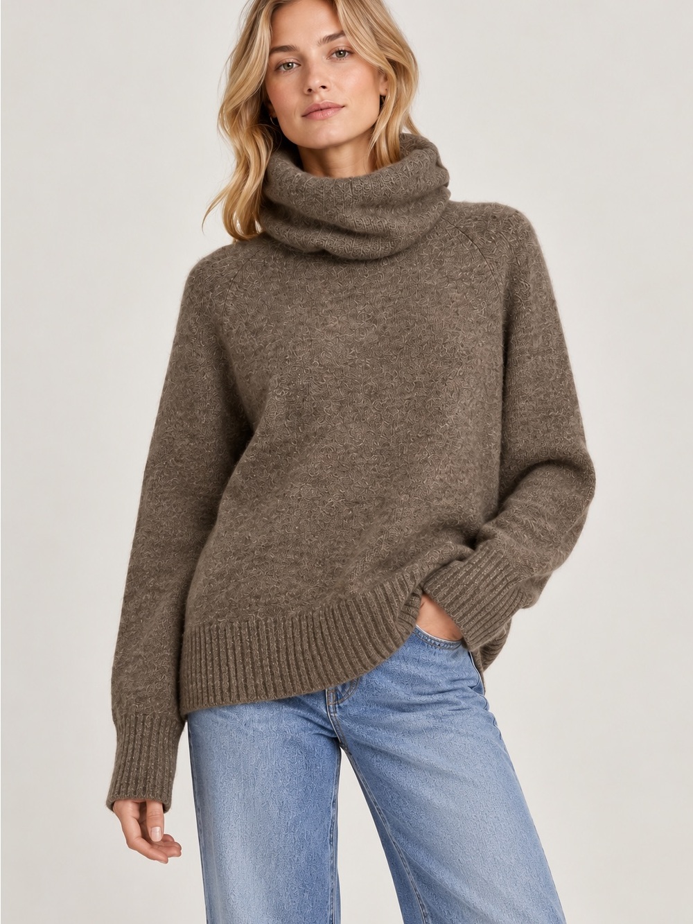 Aritzia Babaton Alpaca Wool Turtleneck Sweater S Brown Scandi Minimalist